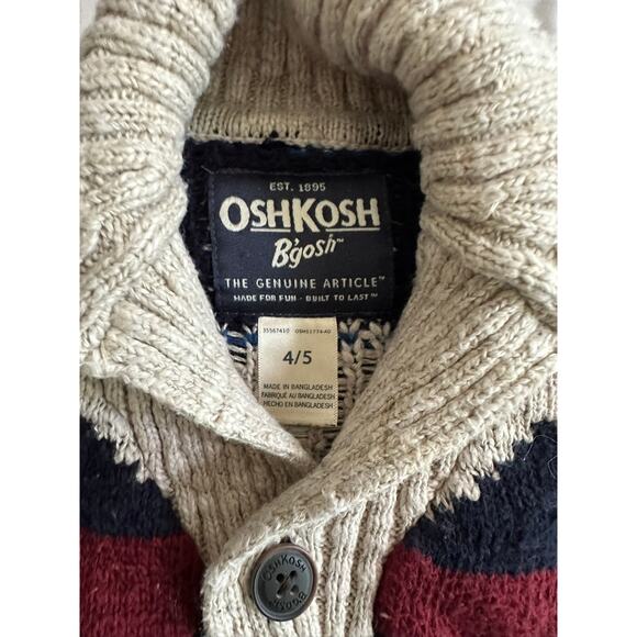 OshKosh Aztec Southwestern Button Up Cardigan Size 4/5 Beige Navy Red - Picture 3 of 3